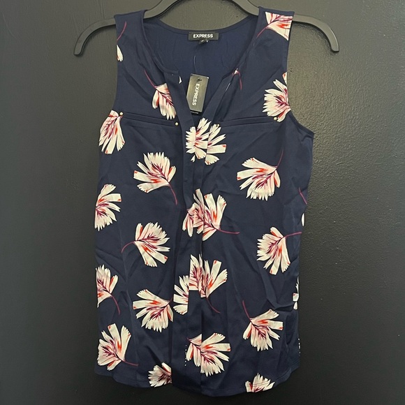 Express Tops - EXPRESS Navy, Red & White Floral Sleeveless Blouse